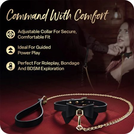 (image for) Temptasia Ardor - Silicone Collar & Leash - Black with Bow