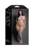 (image for) UNRAVEL ME Crotchless plunge halter teddy bodystocking in striped opaque and sheer knit (Dark Teal)