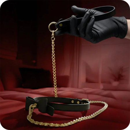 (image for) Temptasia Ardor - Silicone Collar & Leash - Black with Bow