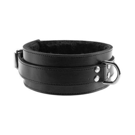 (image for) Leather Collar with Faux Fur Lining Black