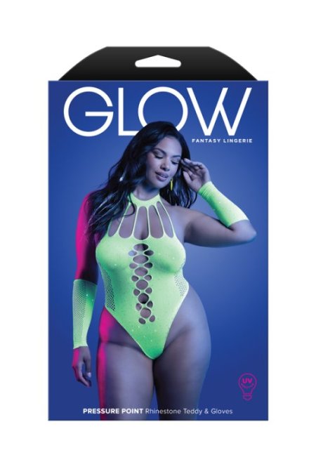 (image for) PRESSURE POINT UV reactive rhinestone knit teddy and matching gloves (can also be worn as leg warmers)