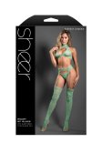(image for) HEART OF GLASS Lace knit halter tie top, g-string panty and gartered stockings (Seaglass Green)