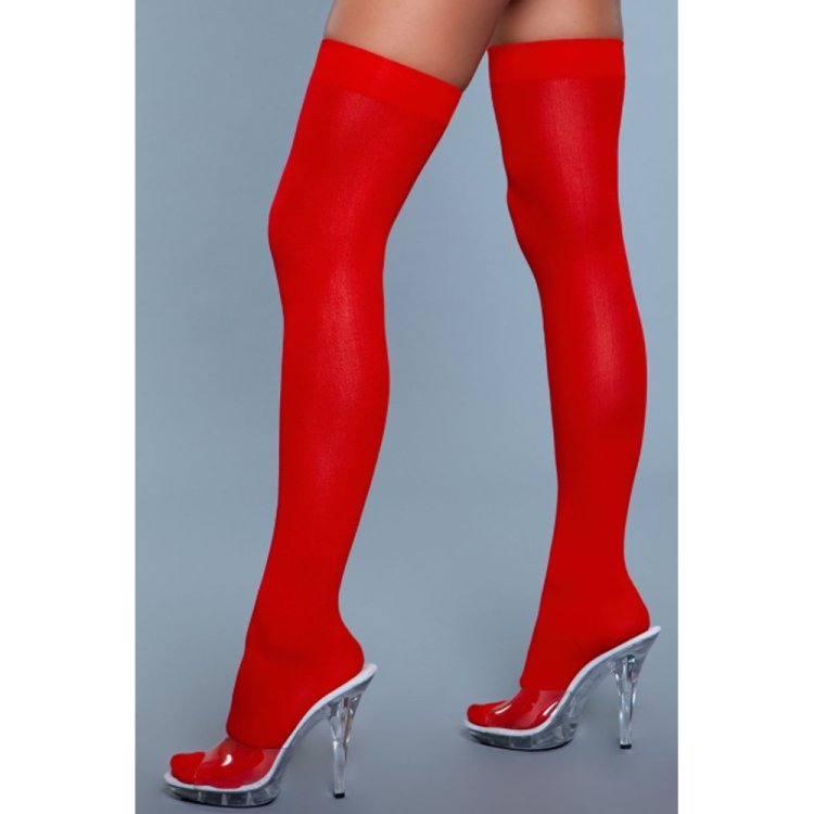 (image for) Opaque Nylon Thigh Highs - Red