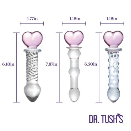 (image for) Hearts Of Pleasure - Glass Heart Anal Plugs & Dildo Trio