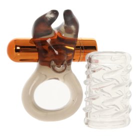 Stay Hard - Vibrating Bull Cock Ring Set with Sleeve