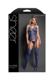(image for) ALL YOURS Halter bodystocking & g-string in striped floral pattern knit (Blue)