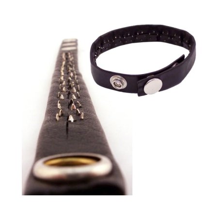 (image for) Leather Pin Prick Cock Strap In Clamshell Black