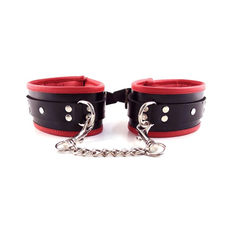 (image for) Leather Padded Wrist Cuffs Black/Red