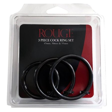 (image for) Stainless Steel 3 Piece Cock Ring Set (45/50/55mm) - Black