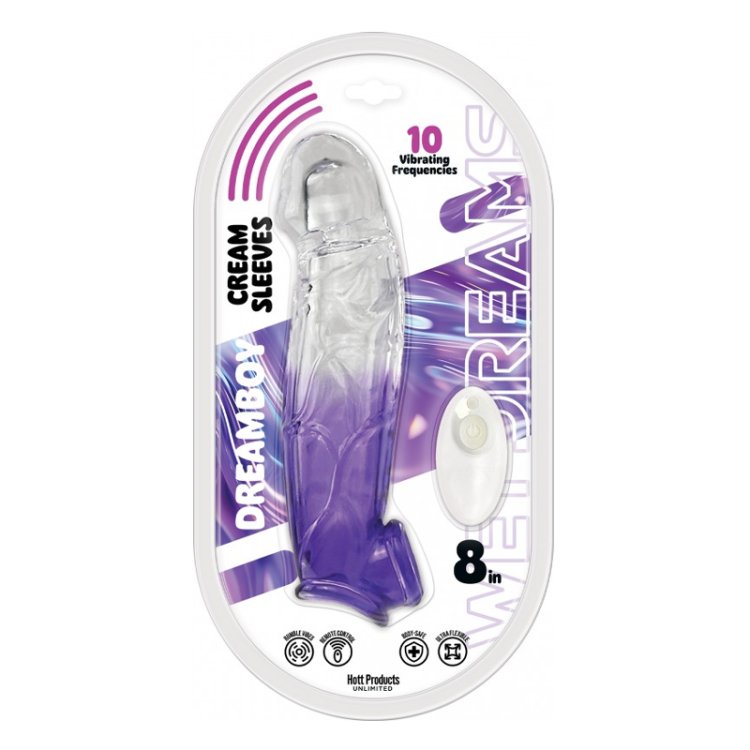 (image for) DREAM BOY - CREAM SLEEVE - PENIS SLEEVE WITH MULTI-SPEED RECHG BULLET DUAL COLOR 8\" PURPLE