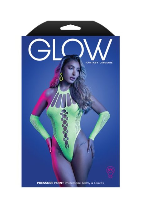 (image for) PRESSURE POINT UV reactive rhinestone knit teddy and matching gloves (can also be worn as leg warmers)