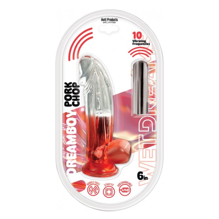 (image for) WET DREAMS - DREAM BOY - PORKCHOP JELLY DILDO 10 FREQ BULLET GRADIENT COLOR 6\" RED