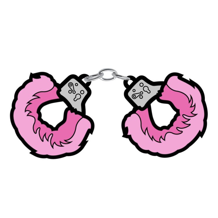 (image for) Enamel Pin: Fuzzy Handcuffs - Large Pink