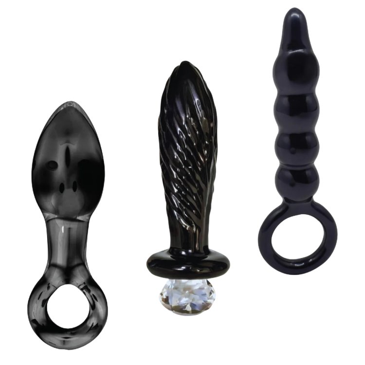 (image for) Dark Curiosity Set – All-Glass Anal Plug Trio