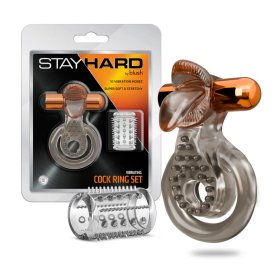 Stay Hard - Vibrating Double Cock Ring Set with Sleeve