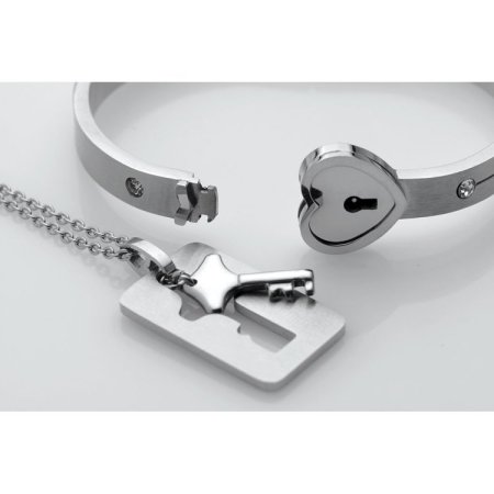 (image for) Cuffed Locking Bracelet and Key Necklace - Tungsten Steel