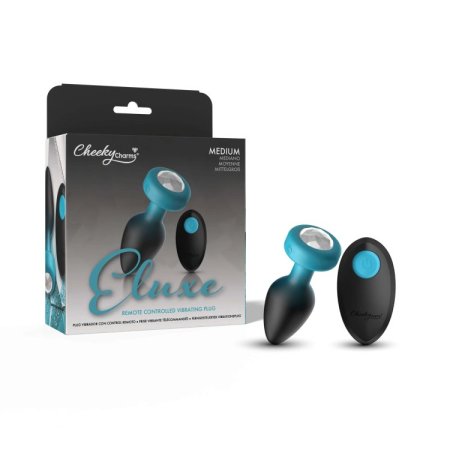 (image for) TEAL Ombre - MEDIUM Cheeky Charms Eluxe Vibrating Plug With Remote - Clear Gem