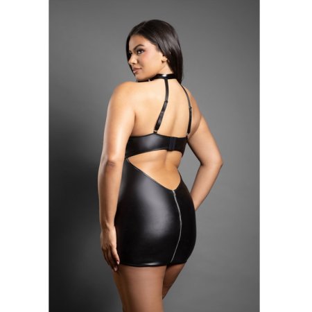 (image for) Chemise in leatherette and mesh with zipper details and buckle halter (Black)