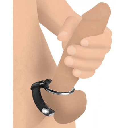 (image for) Leather & Steel Cock & Ball Ring - Black