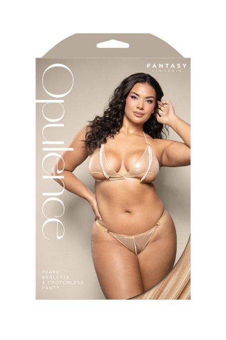 (image for) Pearl Bralette & Crotchless Panty Gold