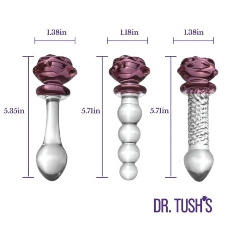 (image for) The Sacred Rose Anal Plug & Dildo Glass Trio