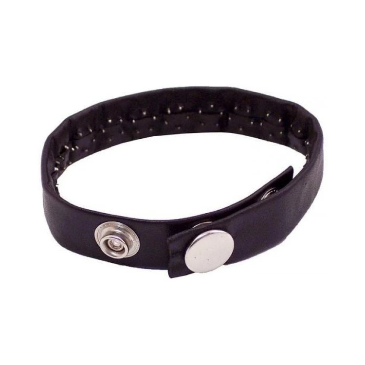(image for) Leather Pin Prick Cock Strap In Clamshell Black