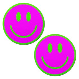 Neon Green Glow-in-the-Dark Pink Smiley Face Breast Pasties