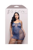 (image for) WHEN STARS ALIGN Rhinestone halter dress in opaque and grid rhinestone fishnet (Blue)