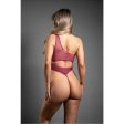 (image for) Crotchless one-shoulder mesh teddy with asymmetrical front zipper detail (Berry)