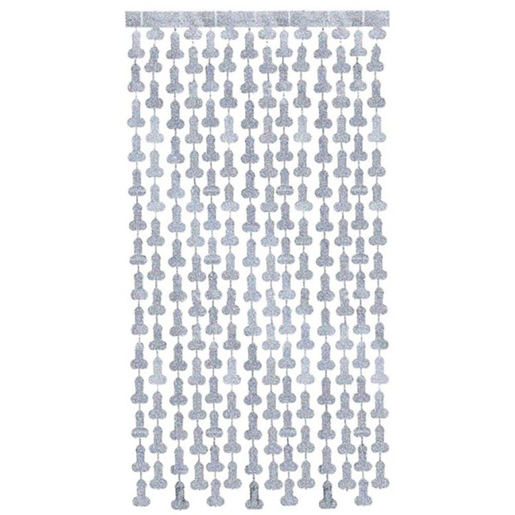 (image for) Glitterati Penis Metallic Foil Curtain 2pc - Silver