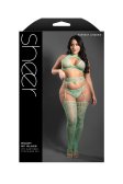 (image for) HEART OF GLASS Lace knit halter tie top, g-string panty and gartered stockings (Seaglass Green)
