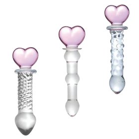 Hearts Of Pleasure - Glass Heart Anal Plugs & Dildo Trio