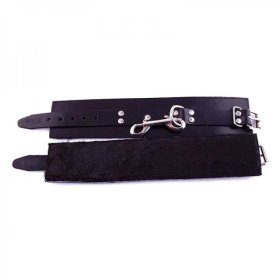 Leather Ankle Cuffs With Faux Fur Lining Black