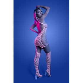 METAMORPHIC Glow-in-the-dark bodystocking dress; glows pink (White)