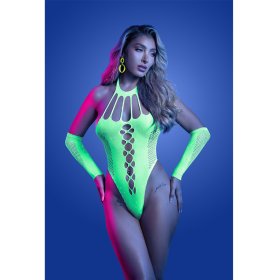 PRESSURE POINT UV reactive rhinestone knit teddy and matching gloves (can also be worn as leg warmers)