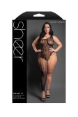 (image for) KILLIN' IT Asymmetrical footless bodystocking in grid pattern knit (Black)