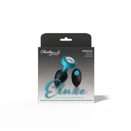 (image for) TEAL Ombre - MEDIUM Cheeky Charms Eluxe Vibrating Plug With Remote - Clear Gem