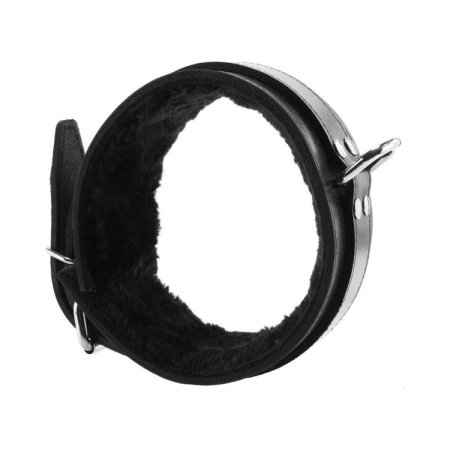 (image for) Leather Collar with Faux Fur Lining Black