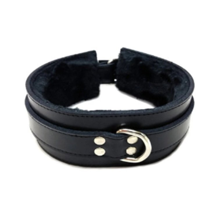 (image for) Leather Collar with Faux Fur Lining Black