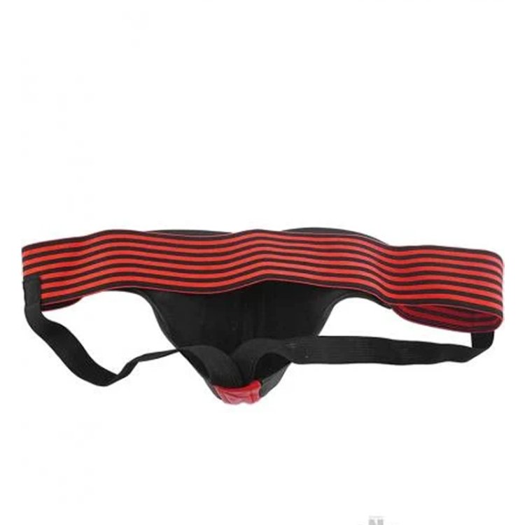 (image for) Leather Jock Strap With Stripe Black & Red Small