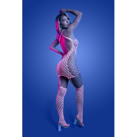 (image for) METAMORPHIC Glow-in-the-dark bodystocking dress; glows pink (White)