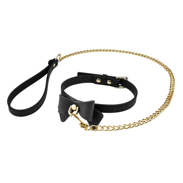 (image for) Temptasia Ardor - Silicone Collar & Leash - Black with Bow