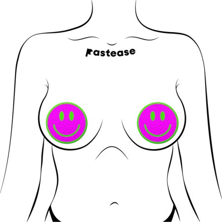 (image for) Neon Green Glow-in-the-Dark Pink Smiley Face Breast Pasties