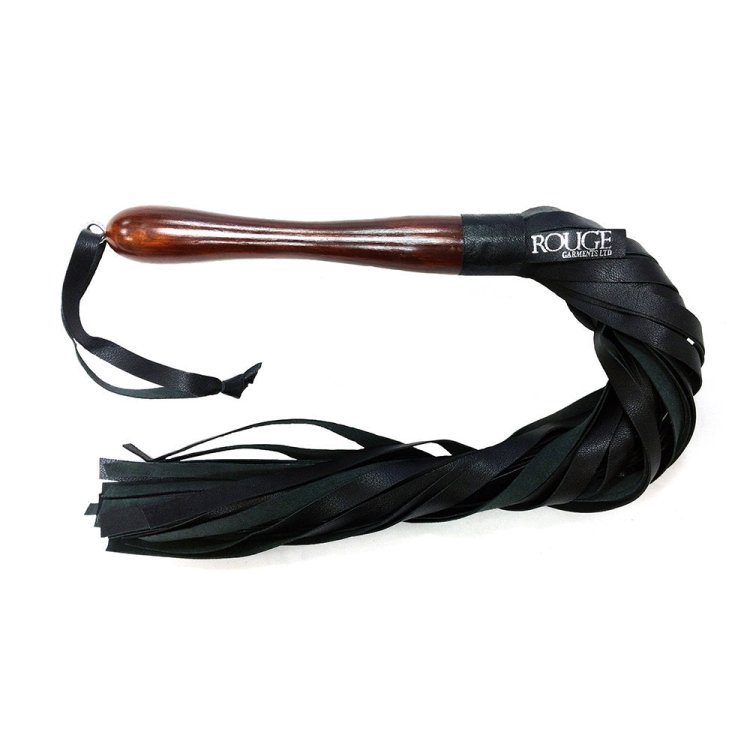 (image for) Wooden Handle Leather Flogger - Black