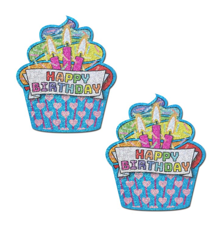 (image for) Happy B/day Cupcake Glitter Past -Turq