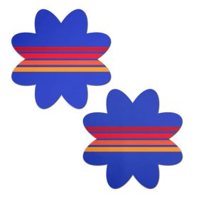 Vibrant Retro Stripes on Blue Petal Breast Pasties