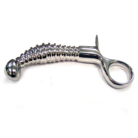 (image for) Stainless Steel Ribbed Anal Plug with Handle