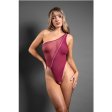 (image for) Crotchless one-shoulder mesh teddy with asymmetrical front zipper detail (Berry)