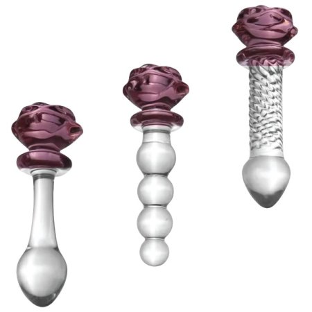 (image for) The Sacred Rose Anal Plug & Dildo Glass Trio