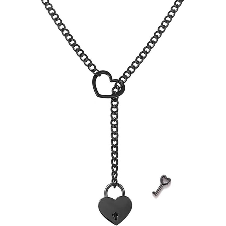 (image for) HEART & LOCK O RING SLIP CHOKE CHAIN - Black